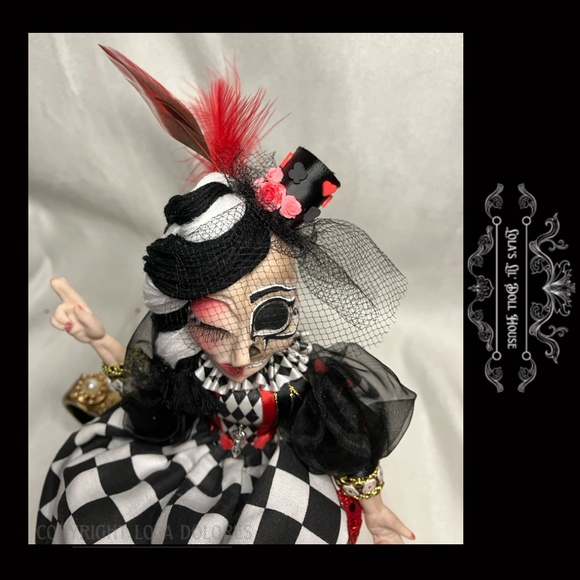 *SOLD* OOAK Gothic Harlequin Jester Skull Clown Doll Masquerade Puppet Baphomet - Picture 11 of 15